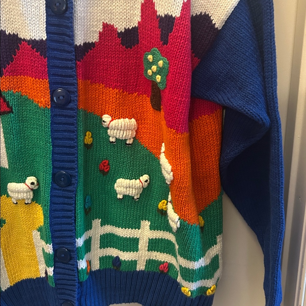 Claver Vintage  Colorful Farm Scene Cardigan - Picture 6 of 8